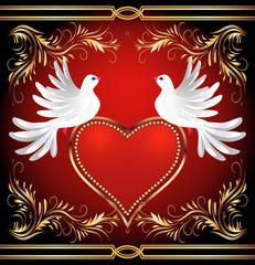 Wall Mural - Two dove and heart