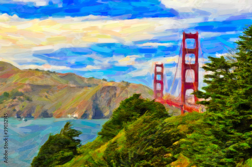 Naklejka - mata magnetyczna na lodówkę San Francisco Golden gate bridge painting art