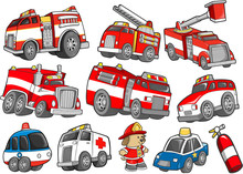 Rescue Vehicle Transportation Vector Illustration Set