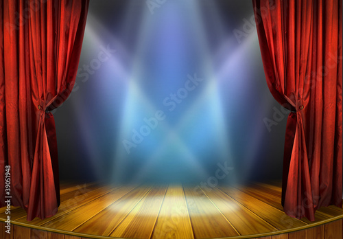 Fotografija Theater stage with red curtains and spotlights