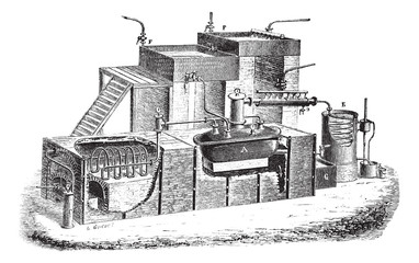 Poster - The Dutch type water distillation apparatus vintage engraving