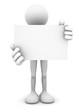 3D person holding a big blank business card or signage board