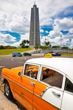 Old Car Parked At The Revolution Square In Havana