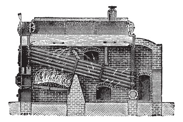 Poster - Babcock & Wilcox Boiler, vintage engraving