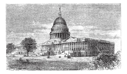 Wall Mural - United States Capitol, in Washington, D.C., USA, vintage engravi