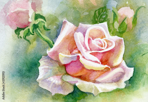 Naklejka - mata magnetyczna na lodówkę WATERCOLOR FLOWER-ROSE