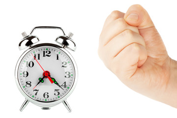 Poster - alarm clock and a fist