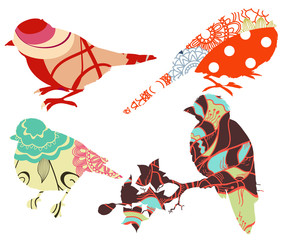 Poster - Retro decorate birds set
