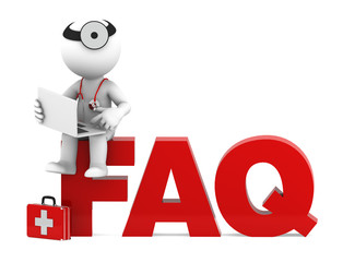 Poster - Medic sitting on FAQ sign. Frequently asked questions concept