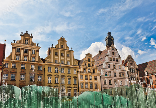 Naklejka na szybę Wroclaw, fountain at the town square