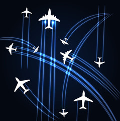 Wall Mural - airplanes trajectories background