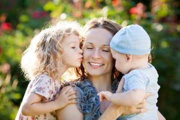 Sticker - Happy woman with child and baby