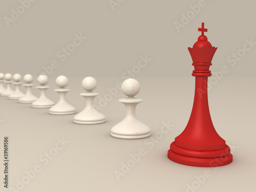 Leadership concept with Red chess king and white pawns