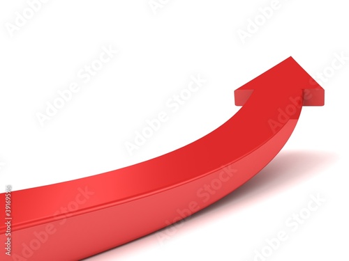 red arrow growing high up on white background