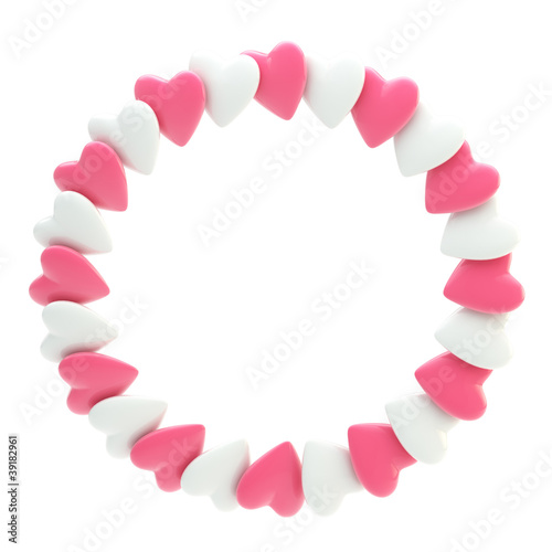 Circular frame border made of hearts isolated