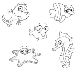 Outlined sea creatures