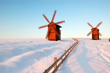The Old Wooden Windmills During Sunset, Cherkasi Region, Vodyani