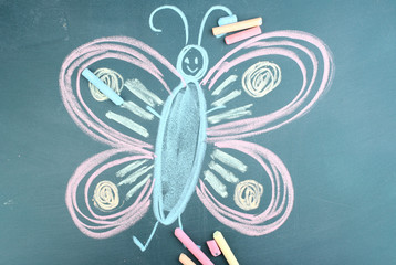 Wall Mural - Butterfly, child's drawing with chalk