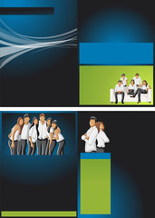 Blue and green template for brochure with people