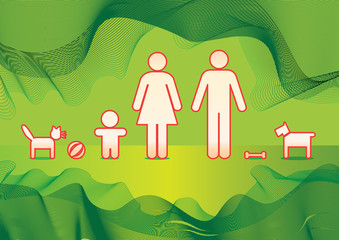 Poster - basic family on green background - illustration