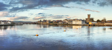 Panoramic View Of Limerick City At Dusk In Ireland.