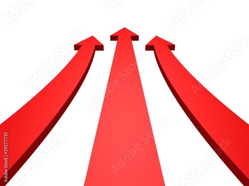 Rising up abstract success red arrows on white