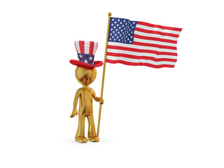 Poster - Small person with American flag.