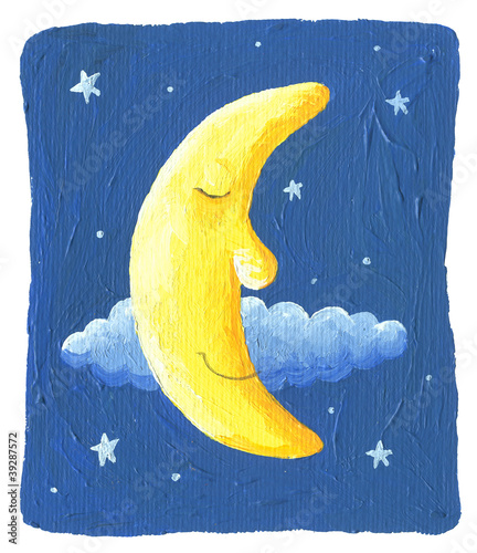 Naklejka ścienna Sleepy Moon and the stars on the blue background