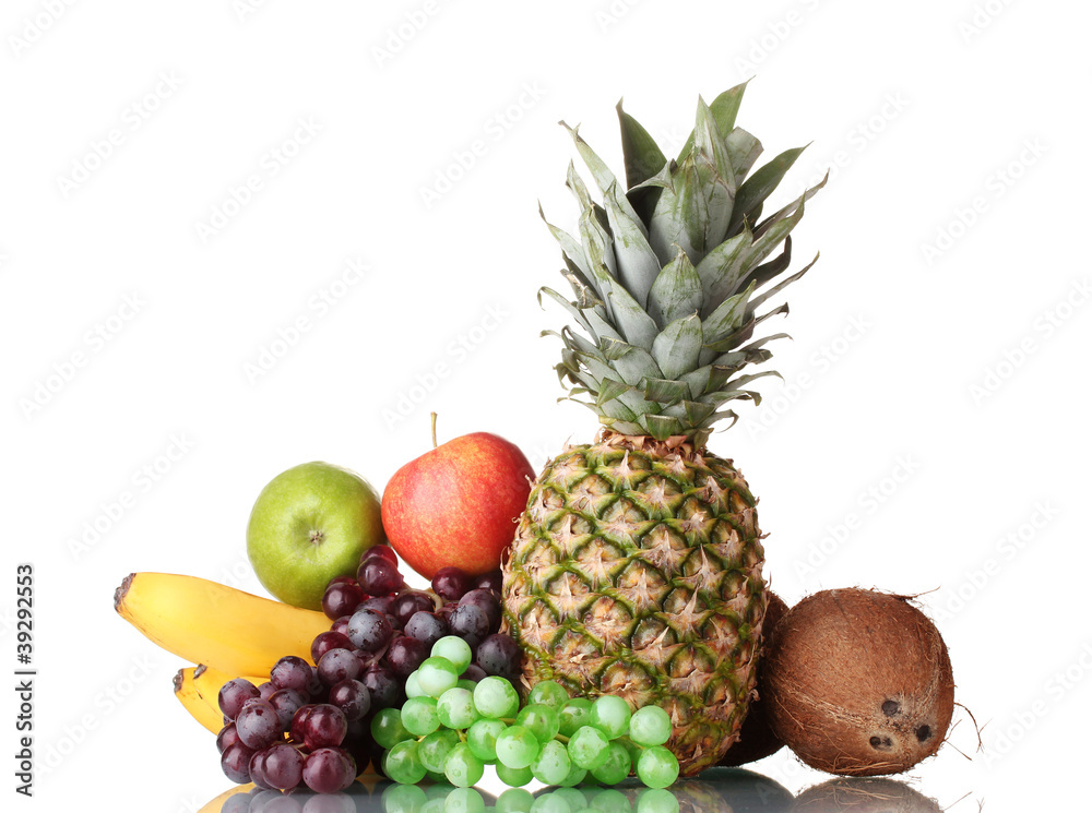 Fresh tropical fruits isolated on white