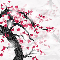 Plakat antyczny orientalne wiśnia drzewa