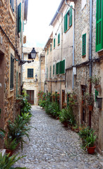  traditional Valldemosa Majorca village street, Spain