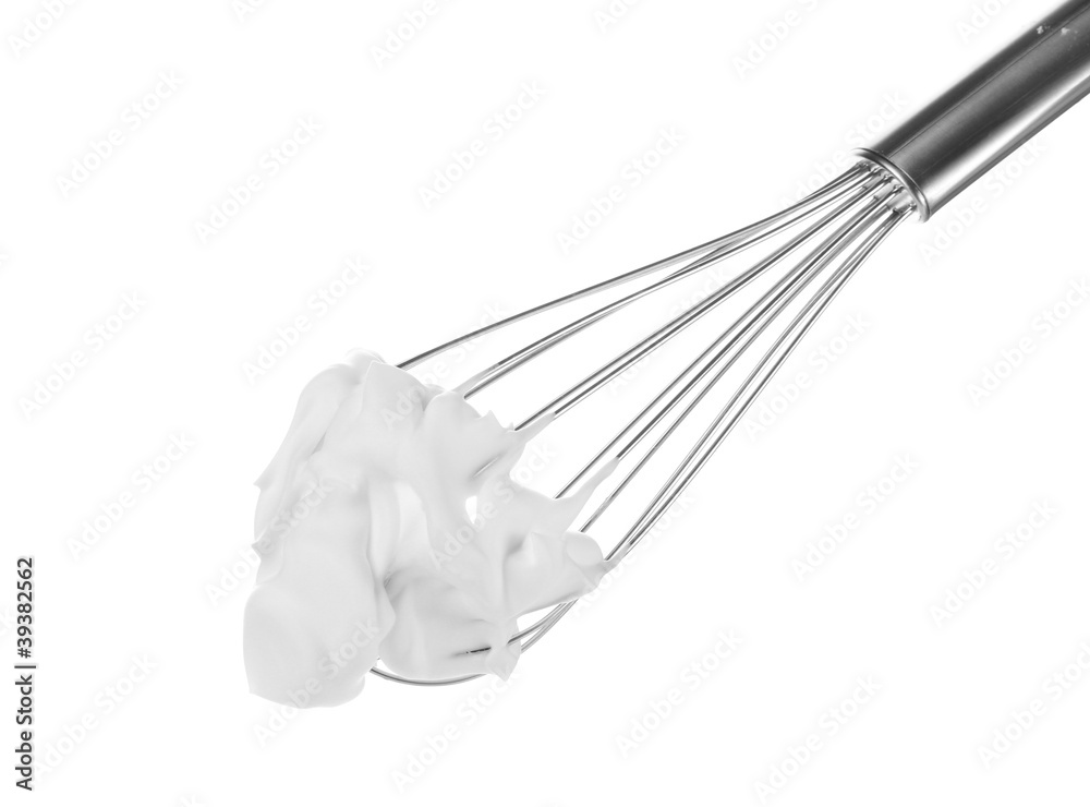 Metal whisk for whipping eggs with cream isolated on white