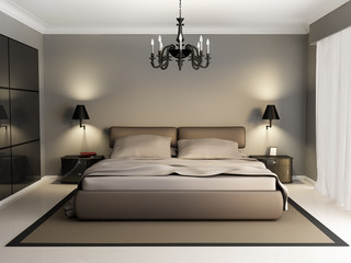 Wall Mural - Modern luxury elegant bedroom interior, chandelier front