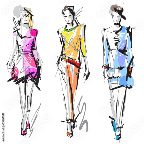 Naklejka - mata magnetyczna na lodówkę Fashion models. Sketch.