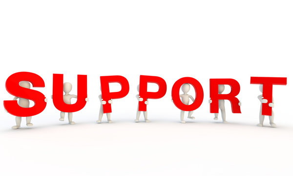 3D humans forming red support word