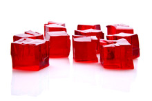 Cubes Of Red Jelly On White Background