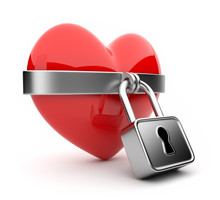 Closed Valentine Heart And Lock 3D. Isolated On White Background