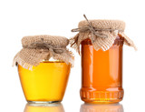 Fototapeta Boho - Sweet honey in jar isolated on white