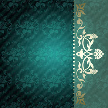 Floral Arabesque Background In Green And Gold