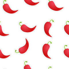 Poster - Red peppers on white. Seamless background