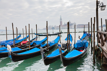  Gondolas with blue cover in Venice