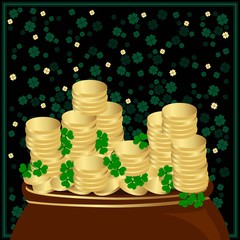 Sticker - A group of gold coins with bright shamrocks leafs