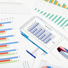 Graphs, charts, business table. The workplace of business people