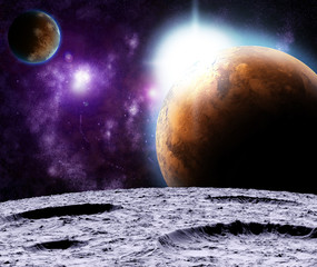 Wall Mural - view of the universe from the moon's surface. abstract illustrat