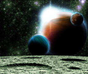 Wall Mural - view of the universe from the moon's surface. abstract illustrat