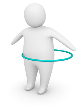 Fat man working out with hula hoop