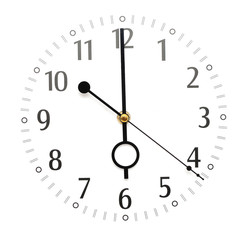 wall clock isolated on white background showing time