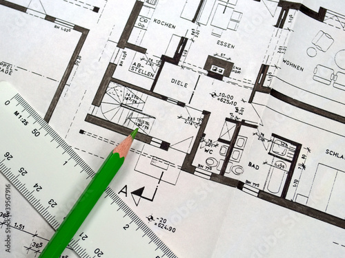 Obraz w ramie Plan i rysunek techniczny budowy domu