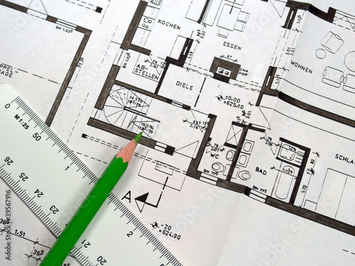 Nowoczesny obraz na płótnie Plan i rysunek techniczny budowy domu