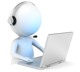 customer support. 3d little human character with a headset.